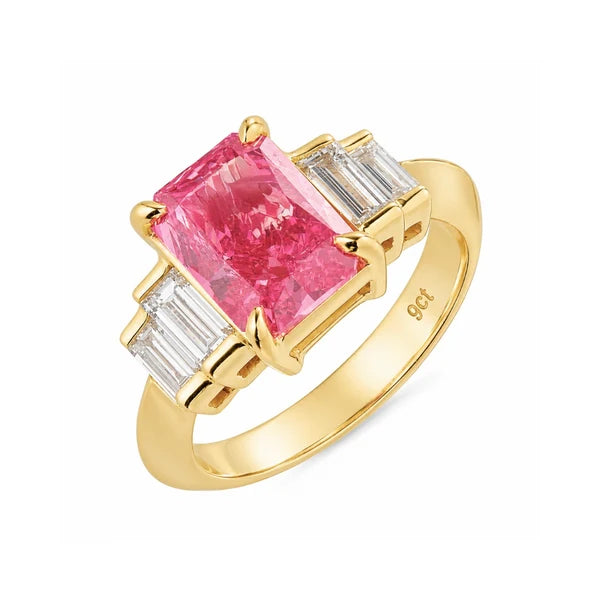 14 karat yellow gold Radiant Cut Pink Diamond Ring