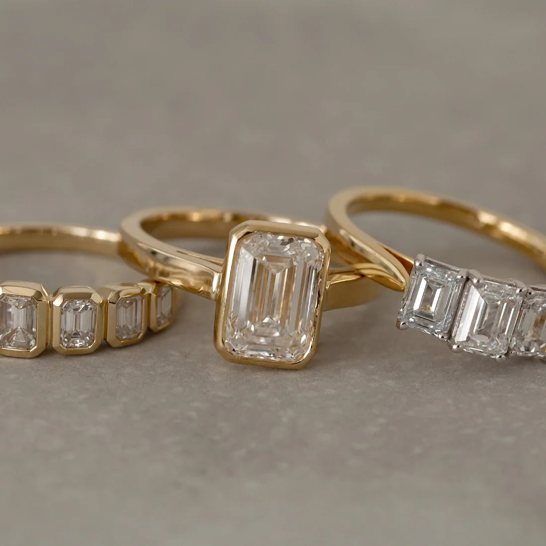 18 karat Gold 2.33 carat Bezel Set Emerald Cut Solitaire Ring