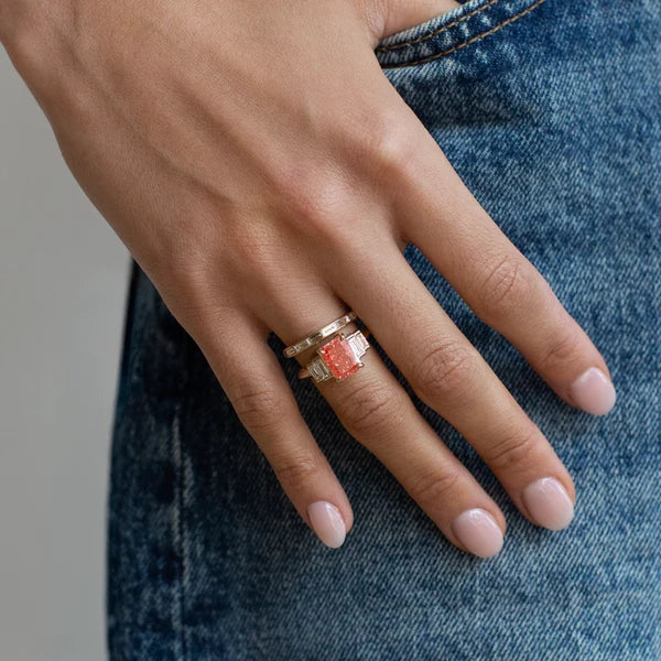 14 karat yellow gold Radiant Cut Pink Diamond Ring