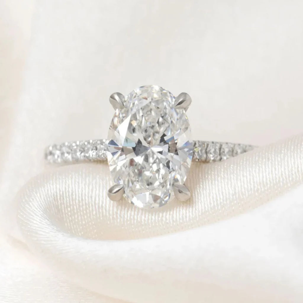 Oval Solitaire Lab Grown Diamond Engagement Ring in Platinum.